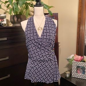 WHBM Navy & White Halter Top w/ Adjustable Belt